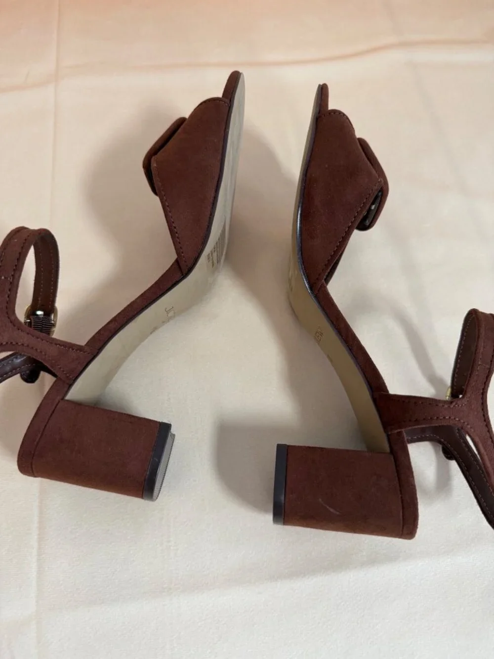 J. Crew Faux-suede buckle heeled sandals stylish comfortable Antique Oak Size 8